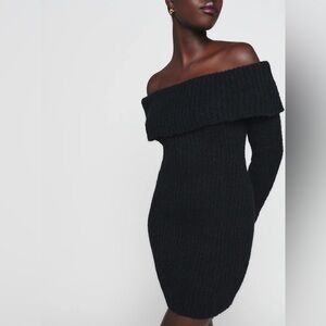 Reformation Jayne Foldover Sweater Off The Shoulder Long Sleeve Knit Mini Dress
